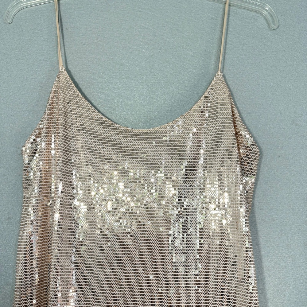 Zara Sequin Mini Dress Womens Size M Rose Gold Sparkly Party Night Out Glam - Picture 3 of 7
